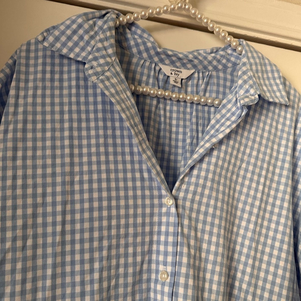 Crown & Ivy Gingham Blue & White Ruffle Dress - Picture 2 of 10